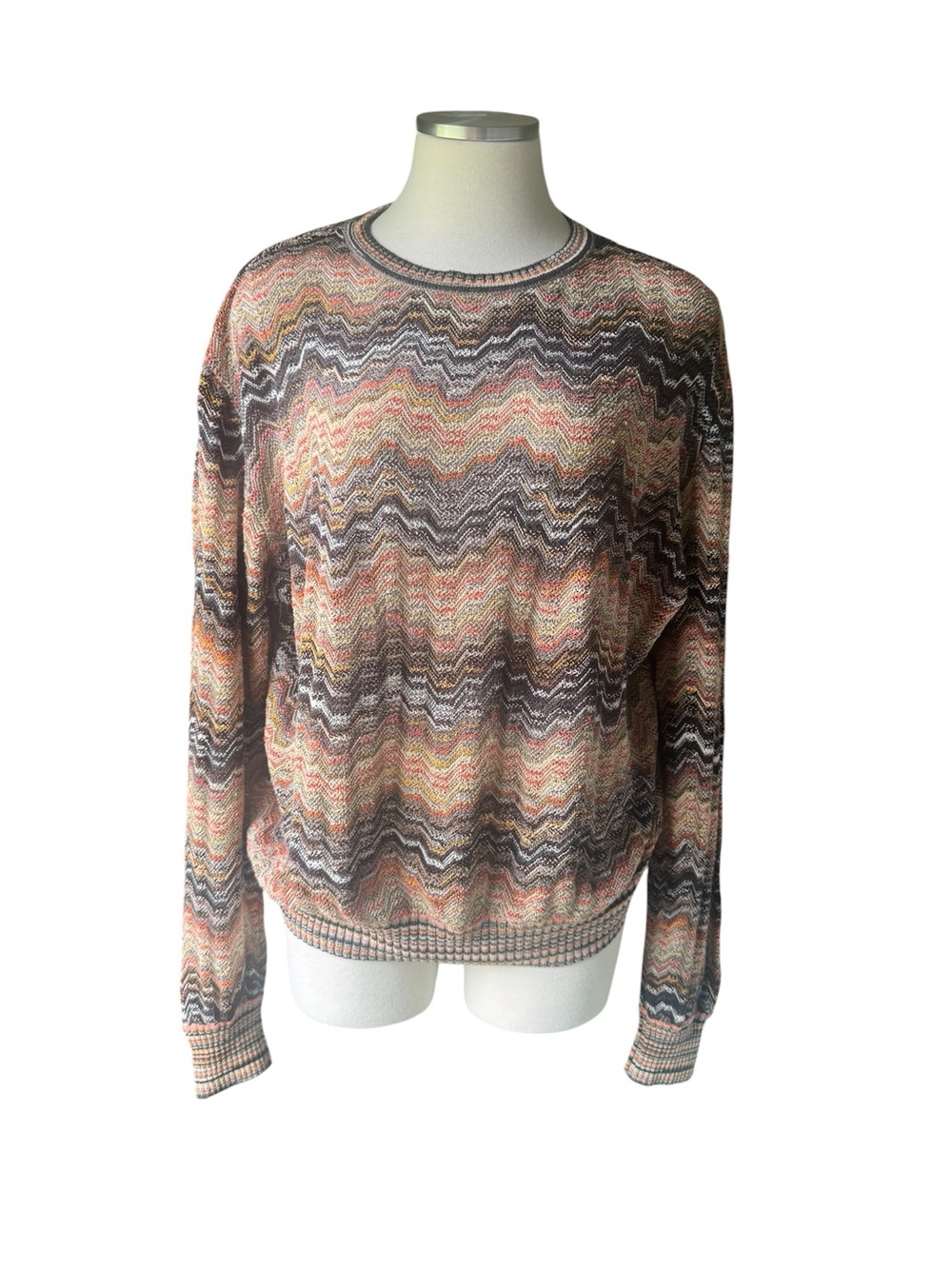 Missoni Multicolor Chevron Crewneck Sweater in Earth Tones